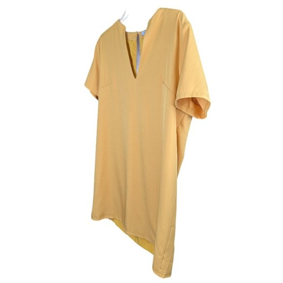 AmyEnjoyLife Mini Shirt Dress XL Long V-Neck Short Sleeve Keyhole Back Mustard - Picture 2 of 8